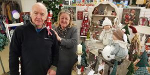 Market Hall retailers Colin Priestley from Haberdashery Heaven and Daisy Fowler from Daisy Lady Crafts